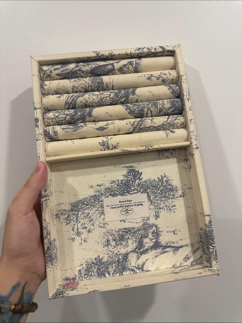 Fabric Jewelry Organizer Tray in Blue Toile